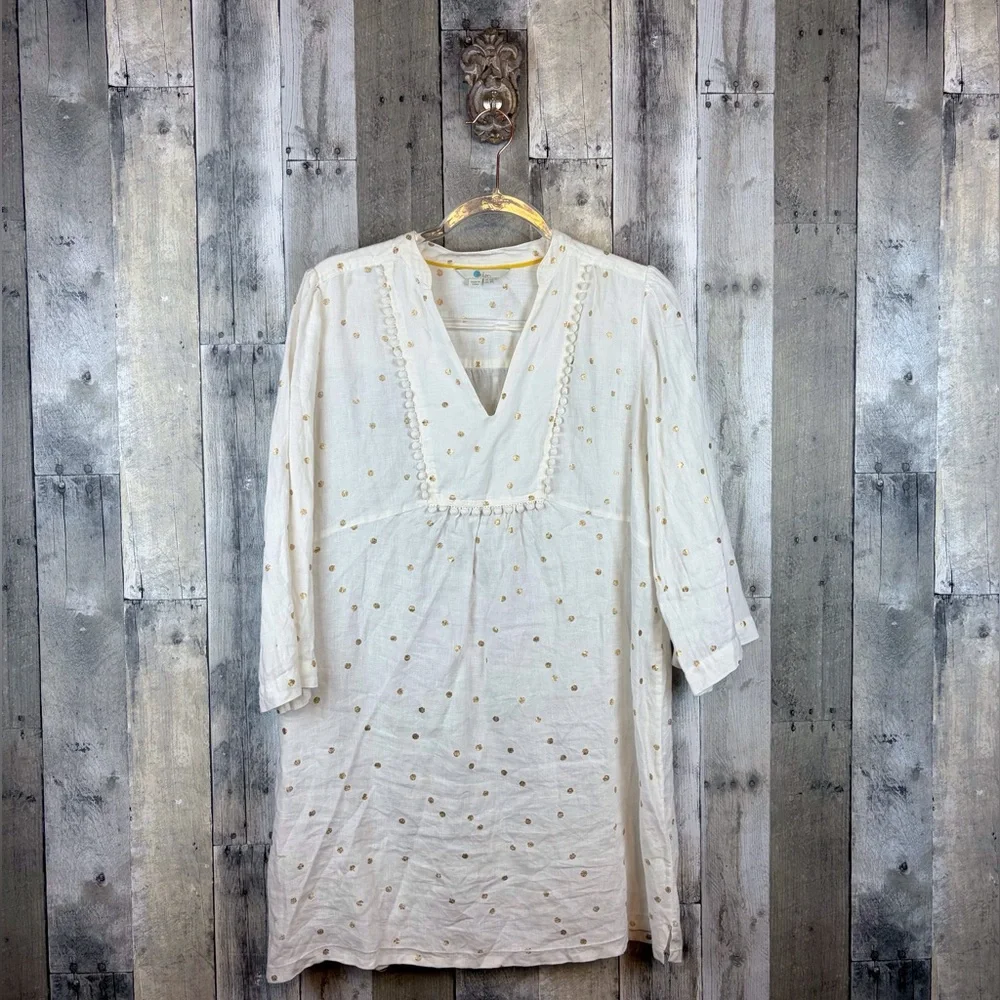 Boden Evangeline Tunic in White Linen Polka Dot Size 8 Regular. - Picture 2 of 16